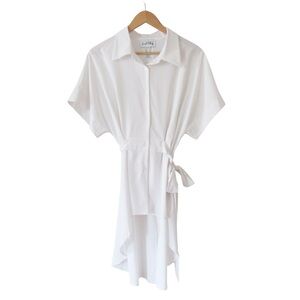 Joseph Ribkoff Optic White Blouse Tunic 10 Short Sleeves Belted Flowy Careerwear